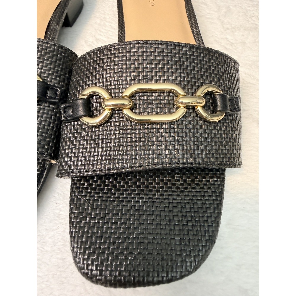 Ann Taylor Block Heel Slip On Square Toe Gold  Hardware Low Heel Sandals Sz 6 - Picture 2 of 5